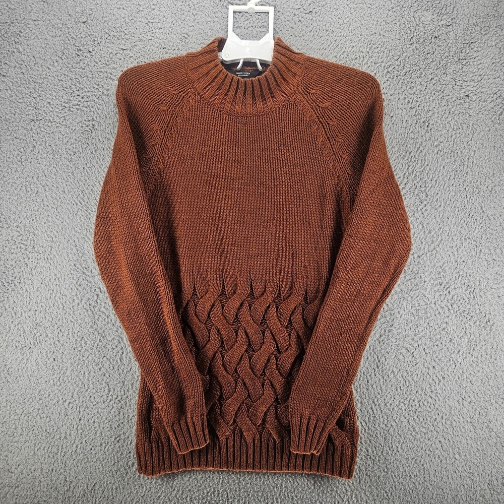 Simply Vera Vera Wang Womens Rust Brown Mock Neck Cable Knit Sweater Small